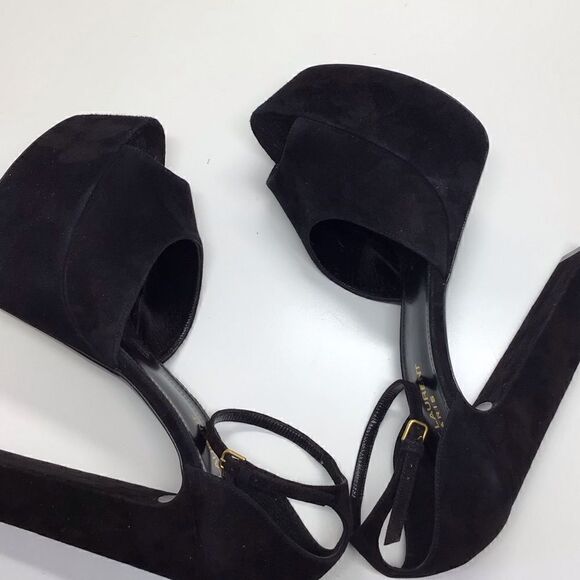 Saint Laurent Jodie Black Suede Platform Heels with Ankle Strap | Size EU 39 - Picture 3 of 16
